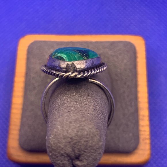 Comfort Curl ADJUSTABLE Genuine Fab Green Malachite Ring! .925 Sterling Overlay - Picture 5 of 16